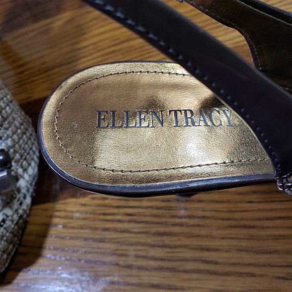 Ellen Tracy Size 9 Brown Snakeskin Print Jaywalk Slingback Open Toe Heels - Picture 7 of 10